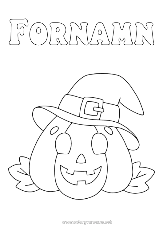 Färgläggningssida att skriva ut Pumpa Jack O'Lantern Hatt Lätta målarbilder