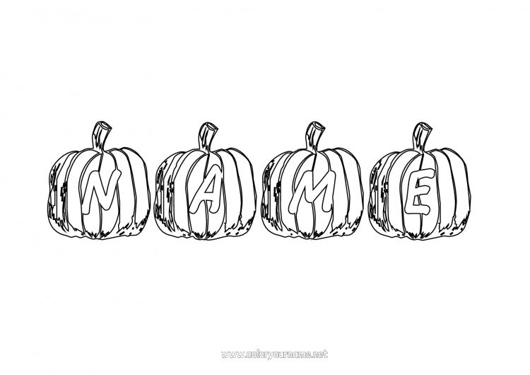 Coloring page to print Pumpkin Halloween Decorated name