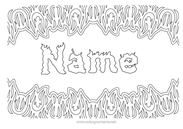 Colouring page to print Decorated Name Fire