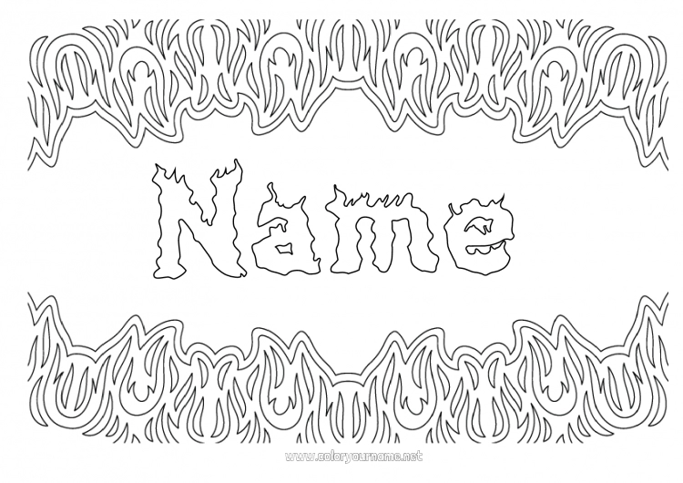 Coloring page to print Decorated name Fire