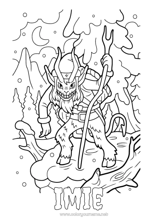 Kolorowanka do wydruku Potwór Boże Narodzenie Las Krampus Święty Mikołaj
