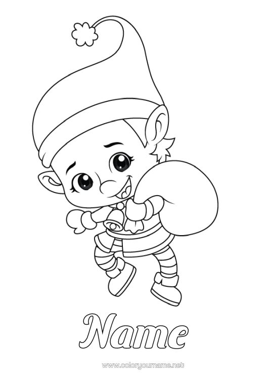 Colouring page to print Christmas Elves Elf Colouring Pages