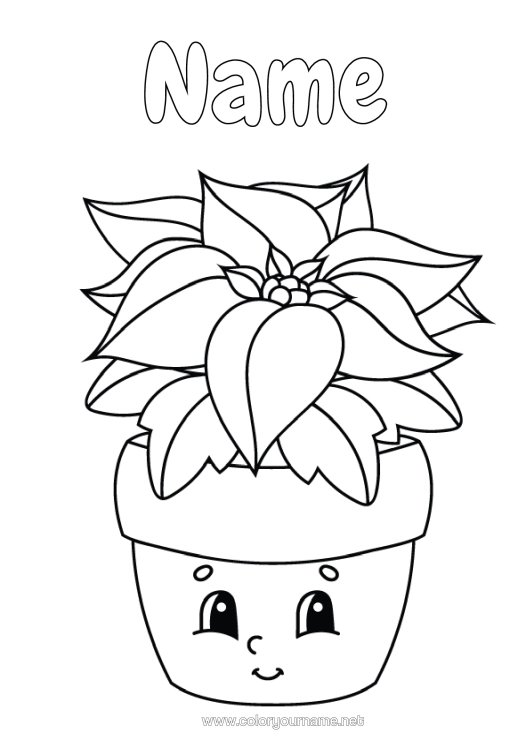 Colouring page to print Cute Poinsettia