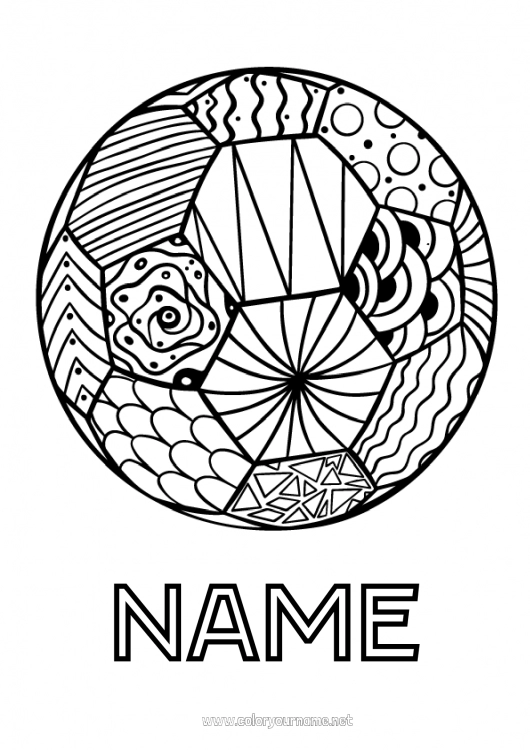 Coloring page to print Football Soccer ball Balloons Zentangle Team sports