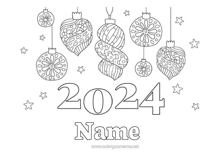 Colouring page to print Happy New Year 2024