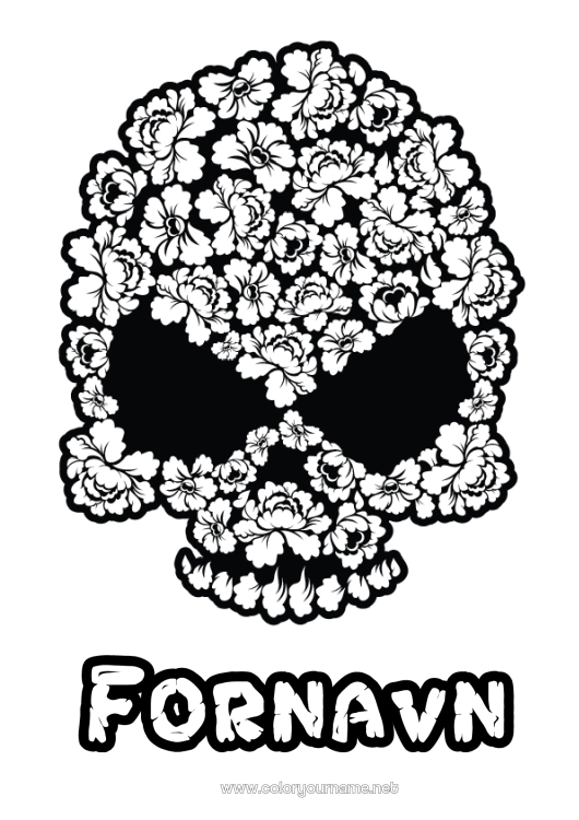 Farvelægningssiden til udskrivning Blomster Kranie Dødsdagene Calaveras, kranier