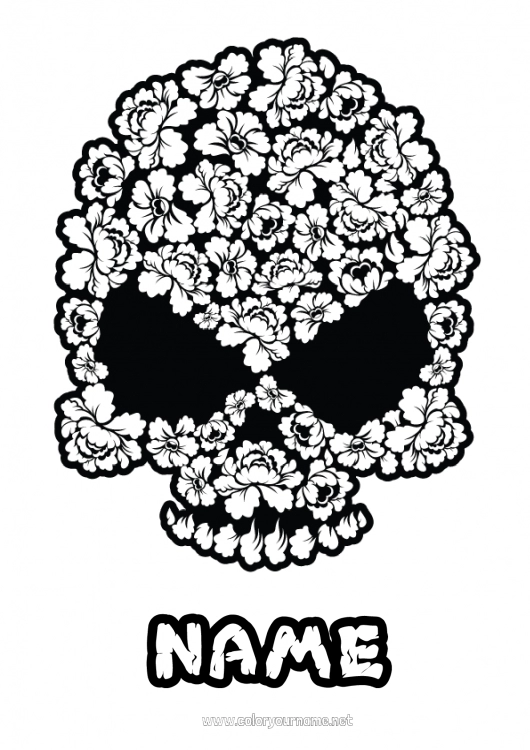 Coloring page to print Flowers Skull Día de los Muertos Calaveras, skulls