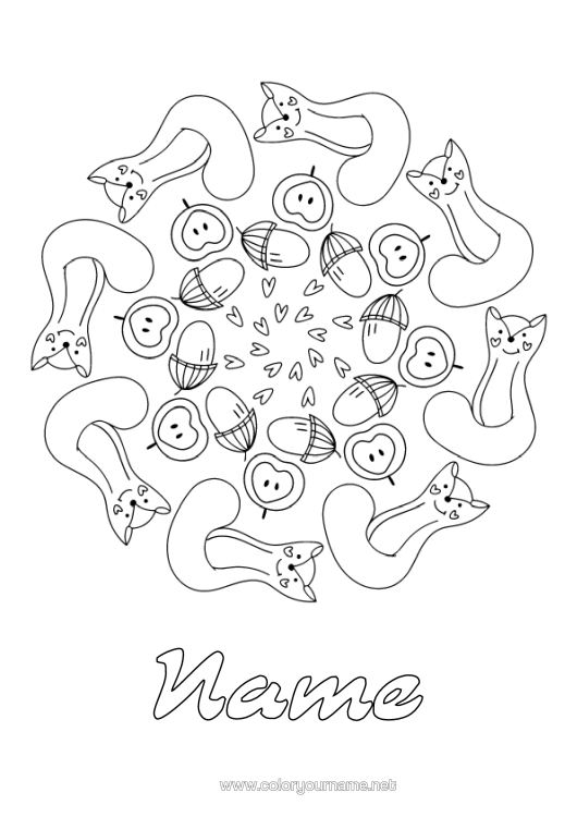 Colouring page to print Black Cat Mandala Fruit Pear Gland