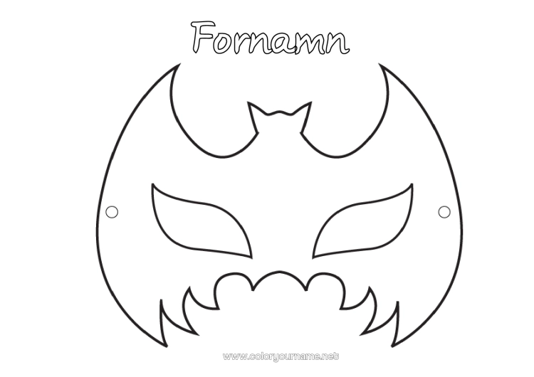Färgläggningssida att skriva ut Fladdermus Mask Halloween Hjälte Fåglar och flygande däggdjur