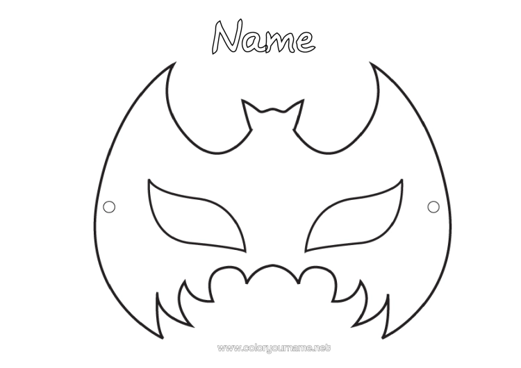 Colouring page to print Bat Mask Halloween Hero Birds And Flying Mammals Cutting Out For Children Paper Toy