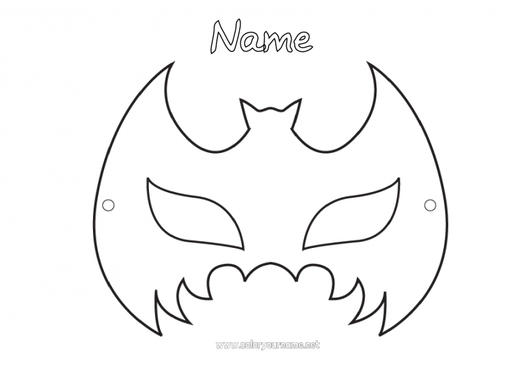 Coloring page to print Bat Mask Halloween Hero Flying birds and mammals