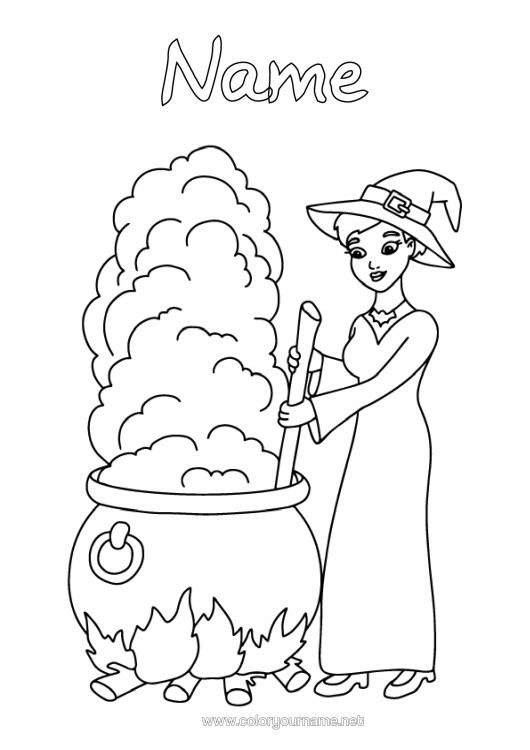 Colouring page to print Witch Magic Cauldron Halloween