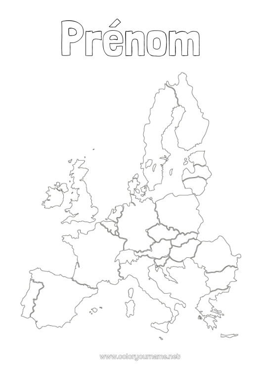 Coloriage à imprimer Géographie Carte du monde Voyage de l'elfe de Noël Carte des continents Allemagne Pays Bas