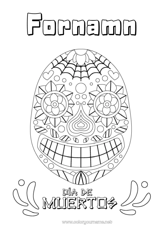 Färgläggningssida att skriva ut De dödas dag Mexiko Calaveras, dödskallar