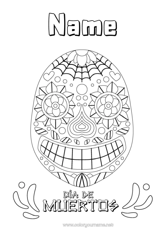 Colouring page to print Day Of The Dead Mexico Calaveras, Skulls