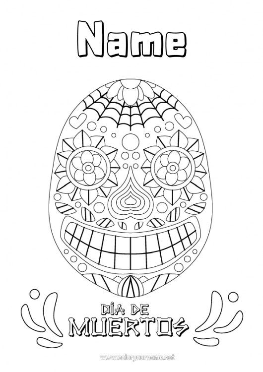 Coloring page to print Día de los Muertos Mexico Calaveras, skulls