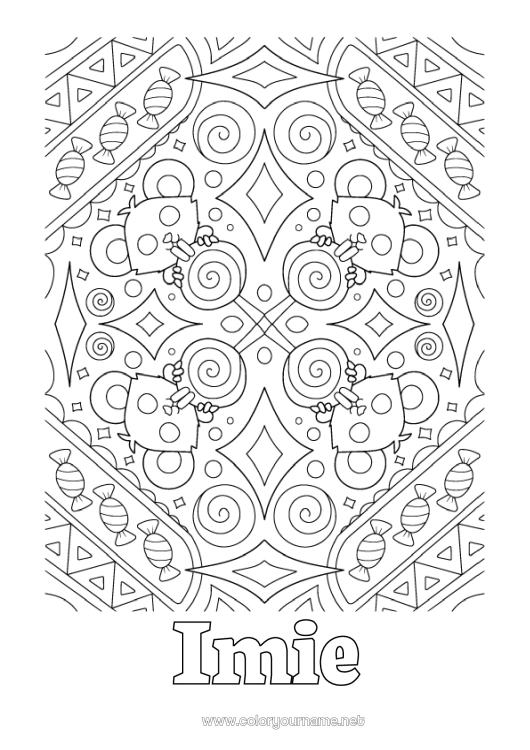 Kolorowanka do wydruku Nietoperz Cukierki Cukierek albo psikus? Halloween Mandala Mysz Słodkości, łakocie Złożone kolorowanki Ptaki i latające ssaki Zwierzęta leśne Słodka laska
