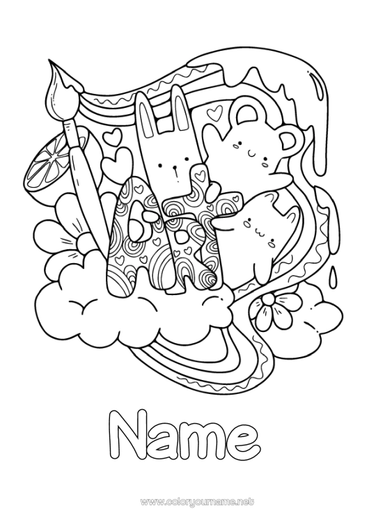 Coloring page to print Art Kawaii Rainbow Brush Artistic Professions Painter Paint