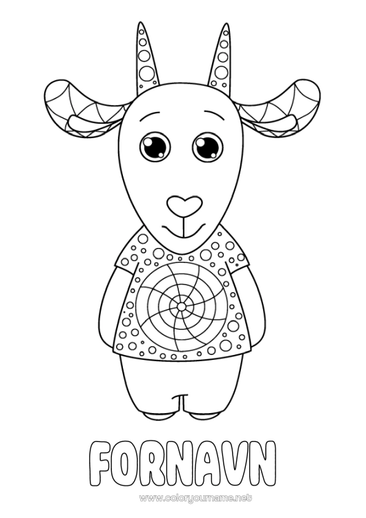 Farvelægningssiden til udskrivning Dyr Ged Mellemliggende farvelægninger Zentangle Gårdsdyr