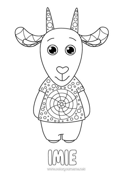 Kolorowanka do wydruku Zwierzę Koza Kolorowanki pośrednie Zentangle Zwierzęta gospodarskie