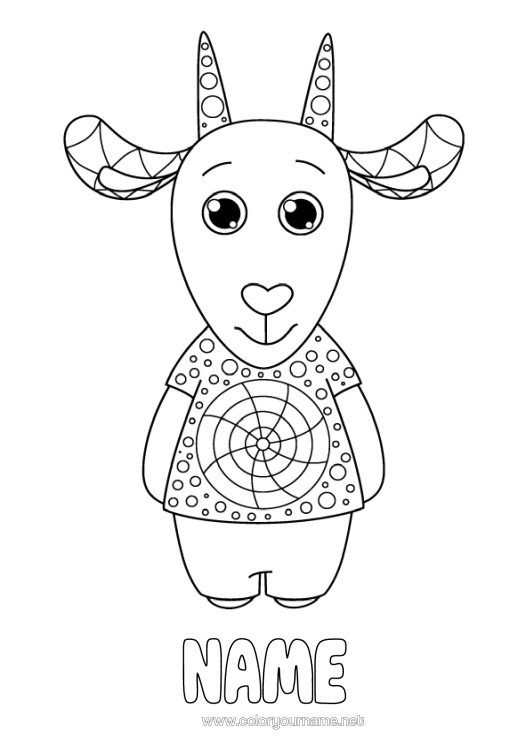 Colouring page to print Animal Goat Intermediate Colouring Sheets Zentangle Farm Animals