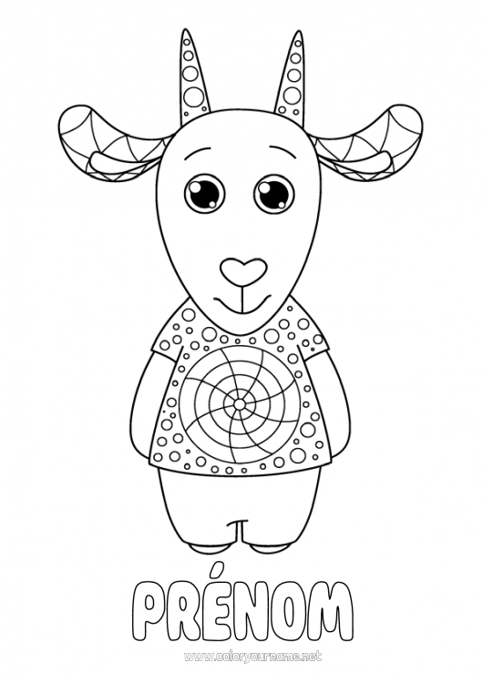 Coloriage à imprimer Chèvre Coloriages intermédiaires Zentangle Animaux de la ferme