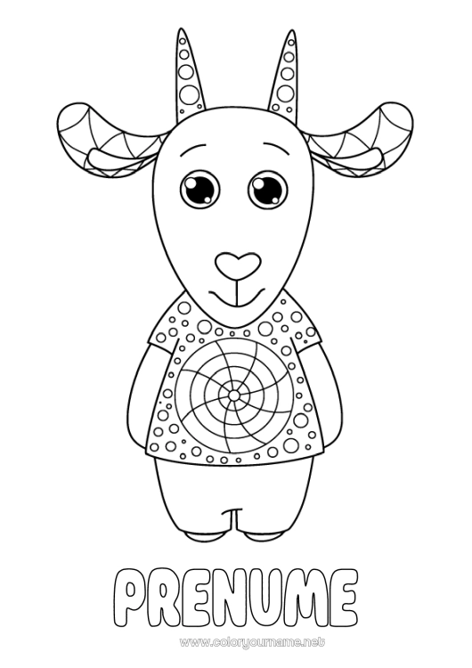 Pagină de colorat de imprimat Animal Capră Colorează intermediare Zentangle Animale de fermă