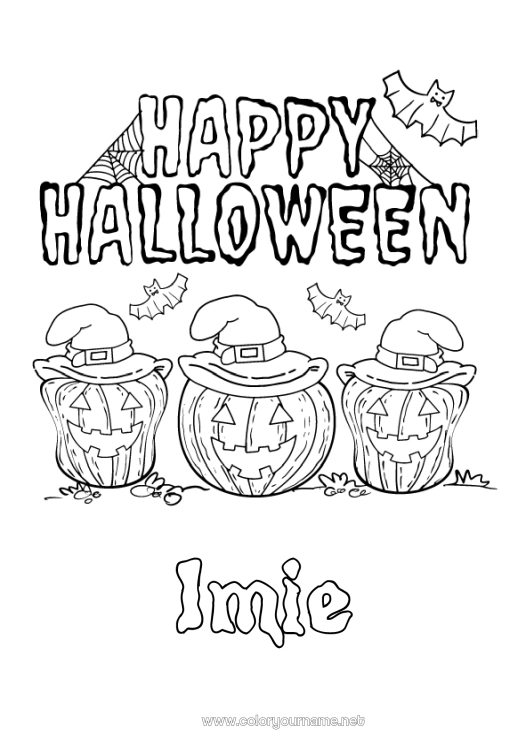 Kolorowanka do wydruku Nietoperz Dynia Halloween Jack O'Lantern Ptaki i latające ssaki Napis 'halloween'