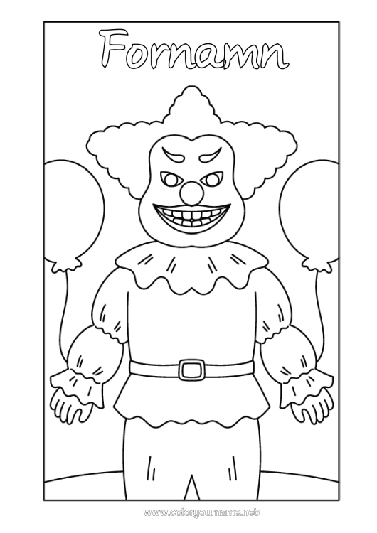Färgläggningssida att skriva ut Monster Halloween Clown Skrämmande