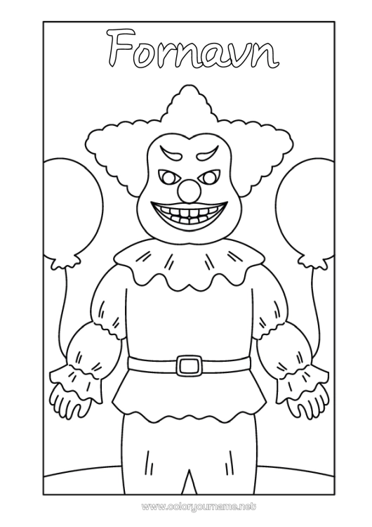 Fargeleggingssiden til utskrift Monster Halloween Klovn Skremmende