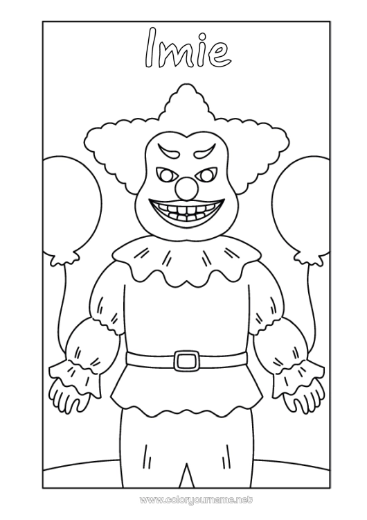 Kolorowanka do wydruku Potwór Halloween Klown Przerażający