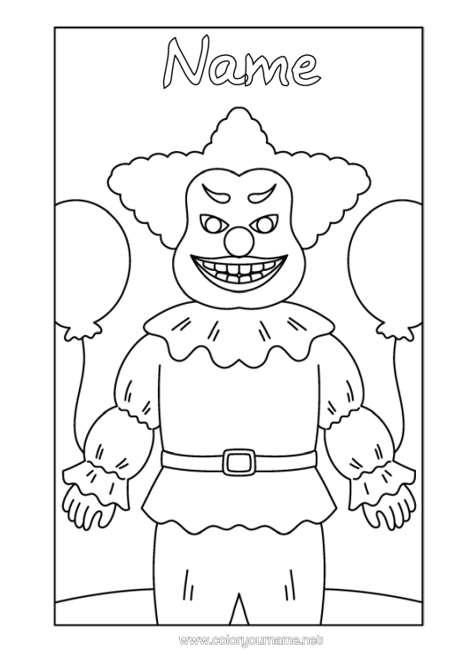 Colouring page to print Monster Halloween Clown Scary