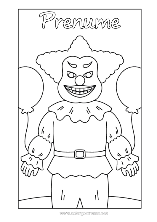 Pagină de colorat de imprimat Monstru Halloween Clovn înfricoșător