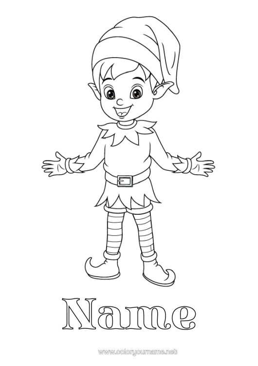 Colouring page to print Christmas Elves Elf Colouring Pages