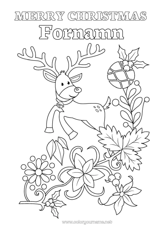 Färgläggningssida att skriva ut Ren Jul Julgranskula Mistel Mistel. Skogens djur God Jul!