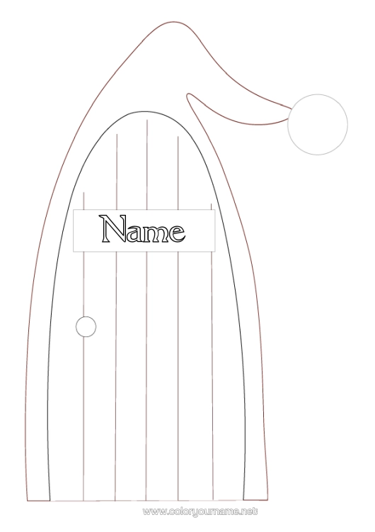 Colouring page to print Christmas Elves Door