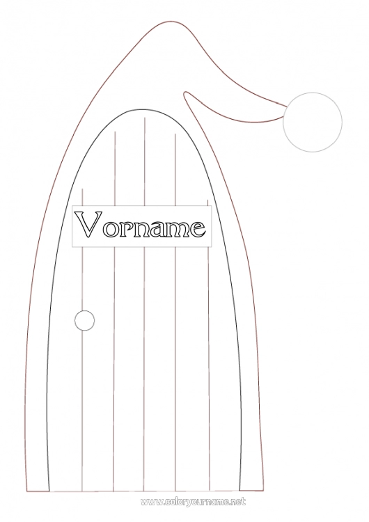 Malvorlage zum Ausdrucken Weihnachtself Tür