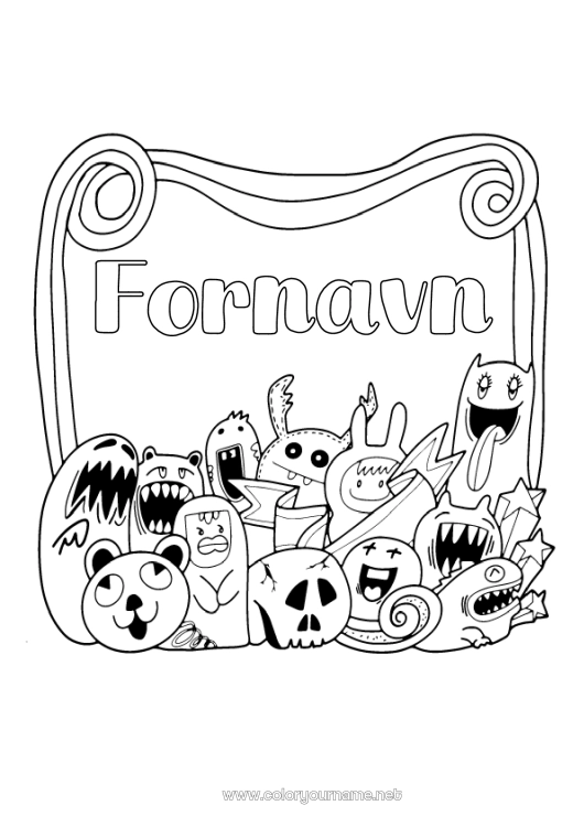 Farvelægningssiden til udskrivning Monster Kawaii