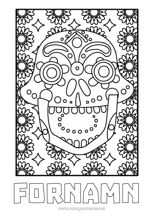 Färgläggningssida att skriva ut De dödas dag Calaveras, dödskallar