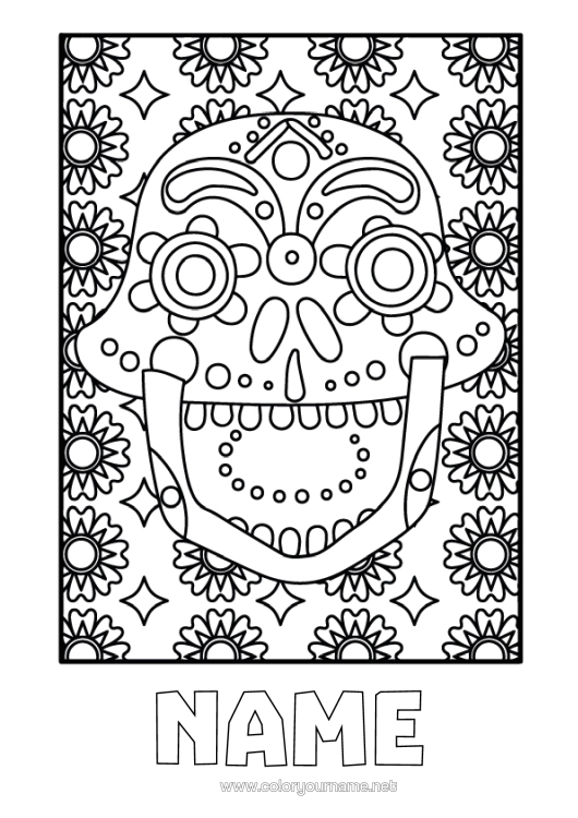 Colouring page to print Day Of The Dead Calaveras, Skulls