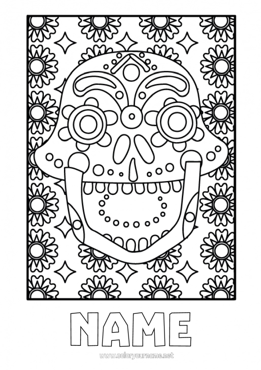 Coloring page to print Día de los Muertos Calaveras, skulls