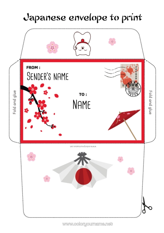 Colouring page to print Spring Japan Envelope Country Print Envelope Mischievous Elf's Journey Envelope For The Christmas Trickster Elf's Mail