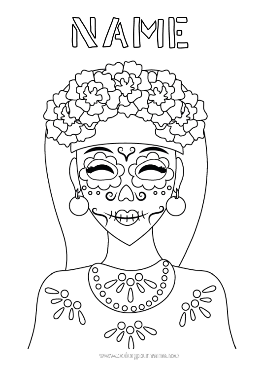 Colouring page to print Day Of The Dead Catrina