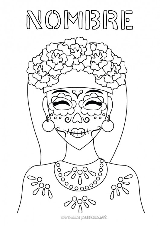 Dibujo para colorear para imprimir Día de los Muertos Catrina