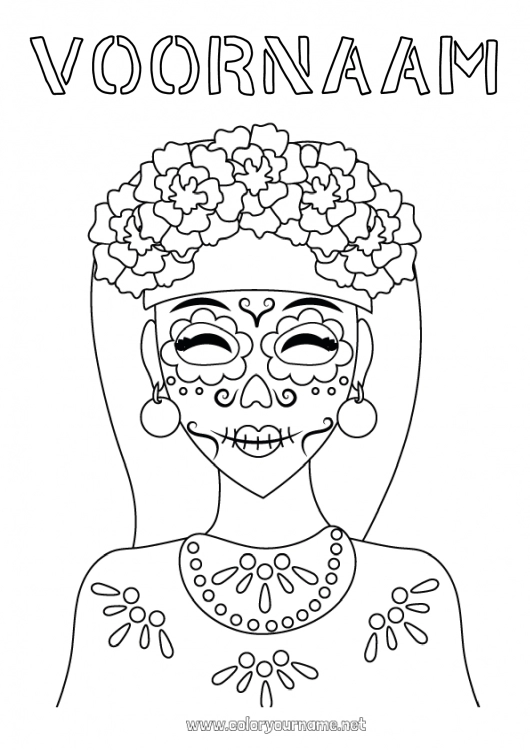 Kleurplaat om af te drukken Dia de los Muertos Catrina