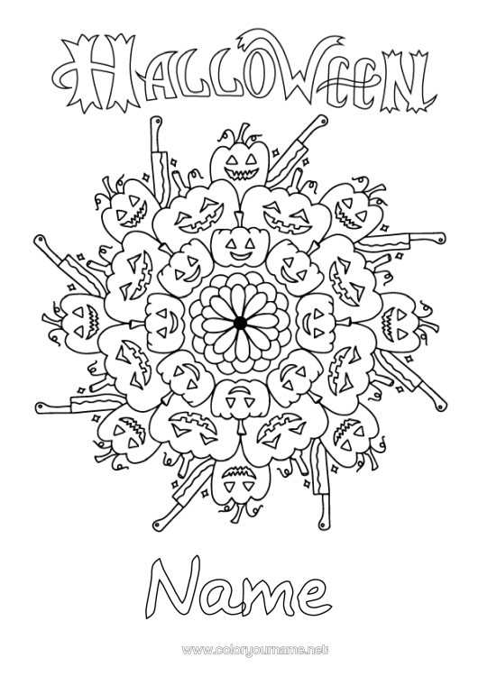 Colouring page to print Pumpkin Halloween Mandala Jack O'lantern Halloween Sign-Up