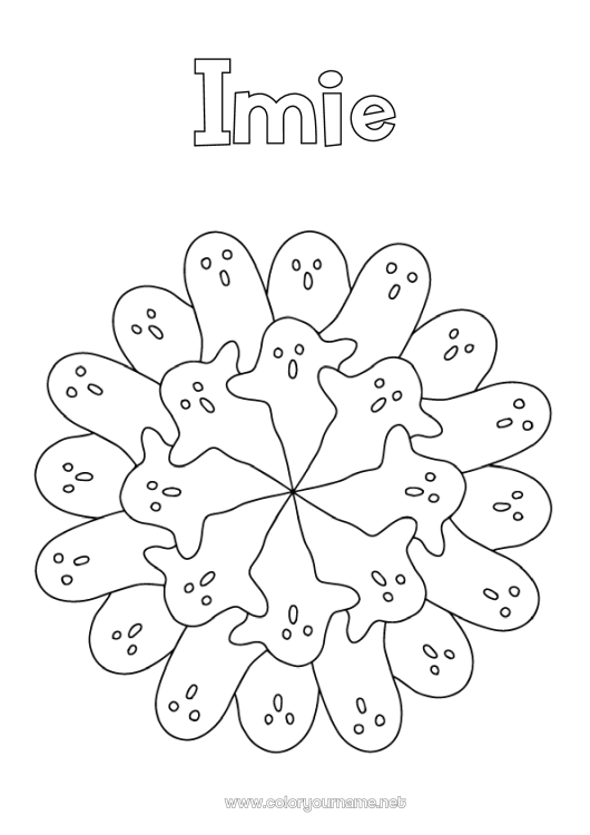 Kolorowanka do wydruku Duch Halloween Mandala Łatwe kolorowanki