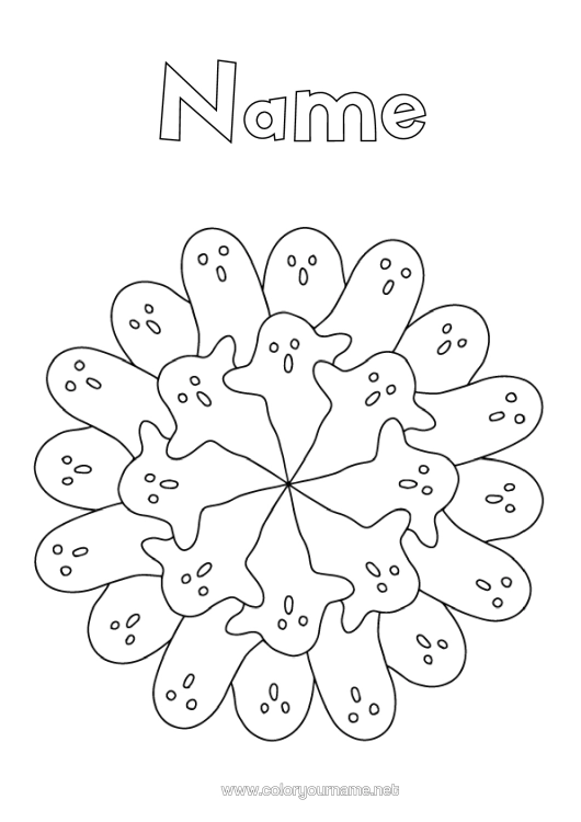 Colouring page to print Ghost Halloween Mandala Easy Colouring Pages
