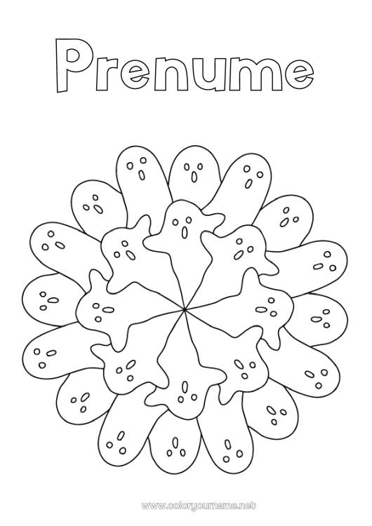 Pagină de colorat de imprimat Fantomă Halloween Mandala Desene de colorat ușoare