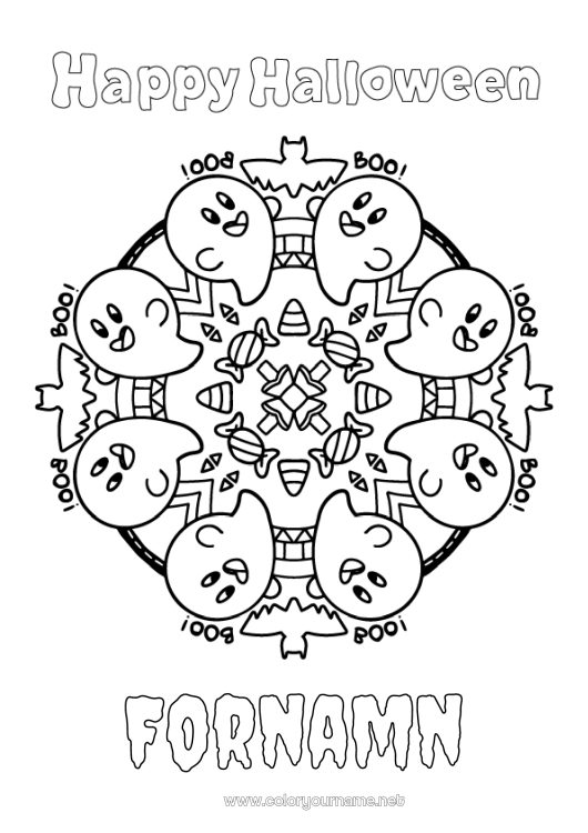 Färgläggningssida att skriva ut Fladdermus Godis Spöke Halloween Mandala Fåglar och flygande däggdjur Anmälan